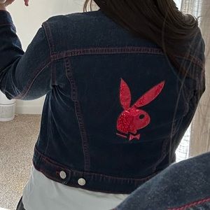 Y2K 90s cropped playboy denim jean jacket size M